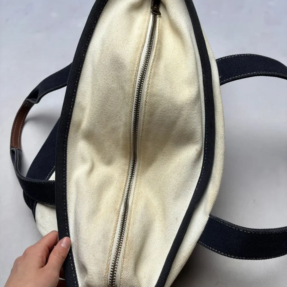J Crew Striped Zip Canvas Boat & Tote Grocery bag 17x21
